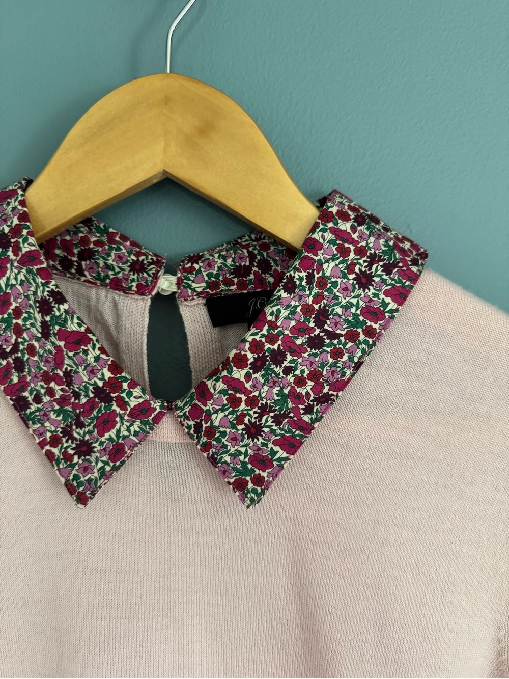 J. Crew Pink Sweater with Floral Collar - Picture 2 of 5